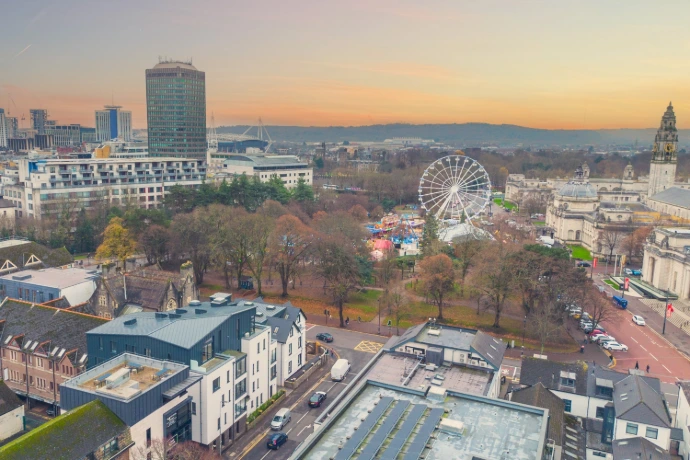 Aerial view of Cardiff city centre – luxury apartment conversion project
